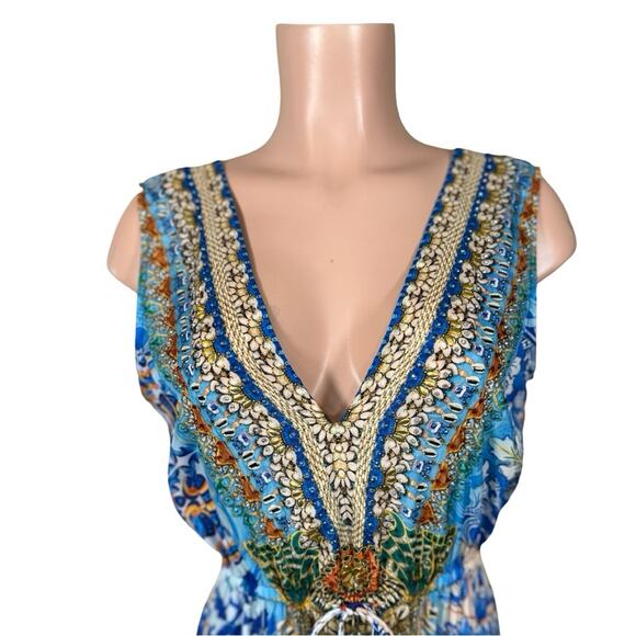 NWOT Shahida Paradies HIGH LOW RUFFLE BLUE DRESS SZ M/L $449 - Picture 11 of 13